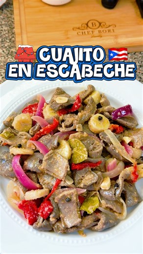 CHEF BORI 🇵🇷 on Instagram: "🔥 ESTE CUAJITO 🐷 EN ESCABECHE 🥗🫒 NO DURA 2MIN EN LA FISTA 🥳🇵🇷 📝 NOTA IMPORTANTE El cuajito es la parte del estómago del cerdo. Antes de comenzar a trabajarlo, lávalo muy bien con vinagre y limón, frotándolo varias veces y enjuagando hasta que quede bien limpio y córtalo ! 🔹INGREDIENTES 3 lb cuajito (estómago de cerdo), cortado Agua 2tazas para hablandar Sal al gusto 3 dientes de ajo machacados 2 hojas de laurel 1 ramita de recao 1 ají dulce Pimienta negra 1