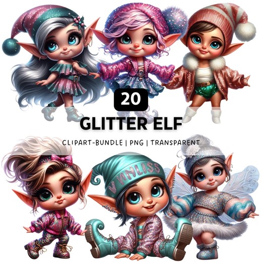20 Glitter Elf PNG, Cute Fantasy Clipart Bundle for Sublimation & Crafts - Etsy