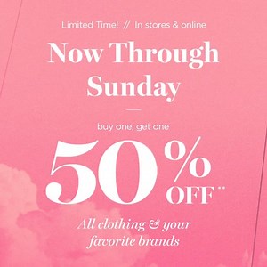 For a limited time only: Buy One Get One 50% OFF your favorite women's brands! Hurry over now to PacSun pacsun.com before it's too late. http://spr.ly/61848jKcm | PacSun