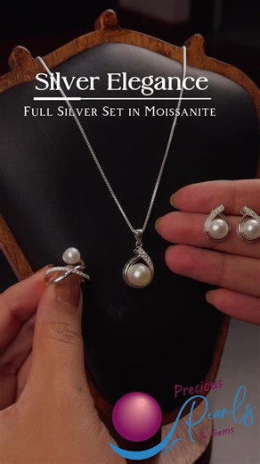 Luxury isn’t always about being loud ✨🤍 Our pearl silver set is designed to make you feel elegant, confident, and effortlessly beautiful. Featuring flawless white pearls with sparkling moissanite detailing — this matching necklace, earrings, and ring set brings timeless luxury to every look. Some jewelry doesn’t just complete an outfit… it changes how you feel ✨ . . . . . . . #SilverJewelry #PearlJewelry #MoissaniteJewelry #LuxuryStyle #the_precious_pearls