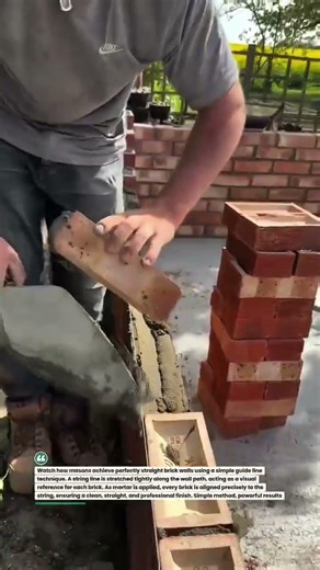Perfect Brick Laying Line Trick for Straight Walls #masonry #construction #diy