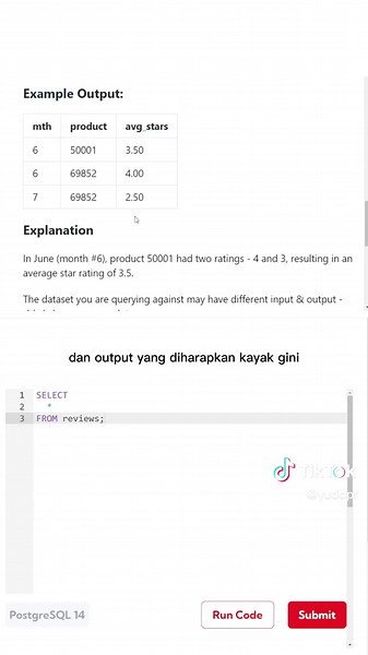 SQL Challenge: Average Stars per Product and Month #fyp #sql #mysql #postgresql #bigquery #query #datanalyst #datascience #businessintelligence #datascientist #data #bigdata #dwh #oltp