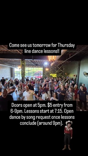 Come see us tomorrow for Thursday line dance lessons!! Doors open at 5pm. $5 entry from 6-9pm. Lessons start at 7:15. Open dance by song request once lessons conclude (around 9pm). | Honeysuckle Holler