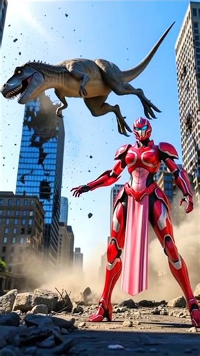 Giant Pink Robot Fights a City Destroying Dinosaur 😱 #shorts