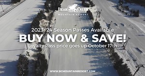 25 reactions | Become a Bear Creek Season Passholder today with a Loyalty Pass! Valid anytime during the '23-'24 season, with no blackout dates or restrictions, make the most out of the best time of the year with a Loyalty Season Pass! Purchase your Loyalty Pass today for $459. Prices go up to $479 on October 17th, 2023. Learn more about our season passes and become a season passholder by visiting our website at www.bcmr.com! | Bear Creek Mountain Resort | Facebook
