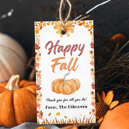 Editable Happy Fall Tag Template, Printable Hello Fall Gift Tag, Autumn Teacher Staff Nurse Appreciation Favor Tag, Fall Thank You Tag - Etsy