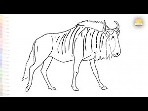 Blue wildebeest drawing easy | Animal outline sketches | How to draw A Blue wildebeest step by step