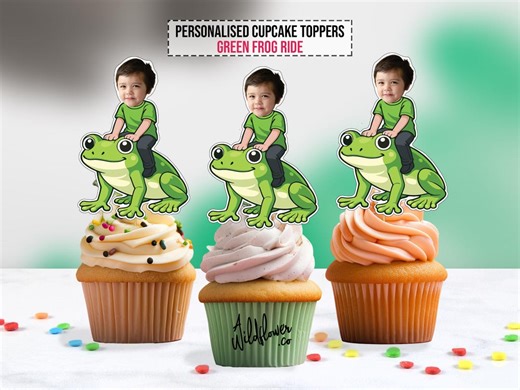 Green Frog Ride Custom Face Cupcake Topper Party Decoration, Personalised Birthday Toppers in PNG - Etsy