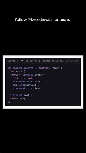 LeetCode 94 in 30s ⚡ | Binary Tree Inorder Traversal (JS)