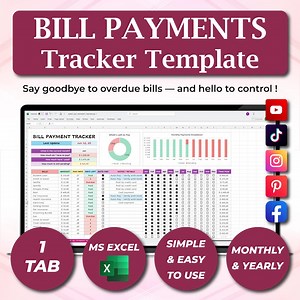Bill Payment Tracker Excel, Bill Tracker Spreadsheet, Monthly Bills Budget Template Excel, Payment Planner Template, Home Bills Organizer - Etsy
