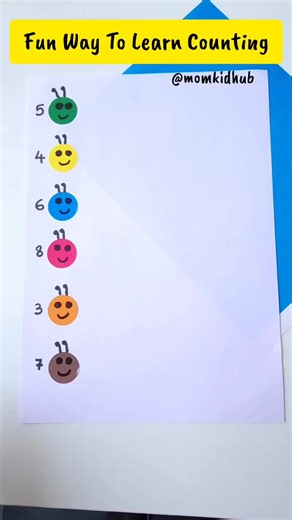 One Activity Multiple Benefits😍 A simple 2 minute setup activity for kids to learn counting along with working on their Fine Motor Skills and Colour Recognition as well. You need: 1. A paper. 2. Dot Stickers ( optional) 3. Colours ( use Tempera for toddlers). 4. Sketchpen. #activityforkids #activitybookforkids #kidsactivities #childrenactivities #kidsactivity