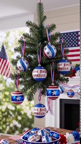 Memorial Day & 4th of July Hanging Baubles, 3.15Inch Electroplated Patriotic Decor Balls, Red White Blue Ornaments for Home Wreath Tree Holiday Party Decorations
