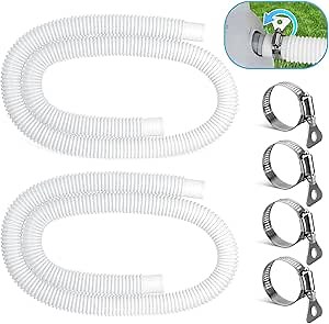 Above Ground Pool Hose 1.25 In: Upgrade 4 Metal Clamps Prevent Cracks & Leaks Design to Fit Connectors - Thicker Pool Pump Hose Compatible with Filters(59" Length, White)