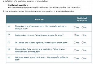 A definition of a statistical question is given below.Statisti... | Filo