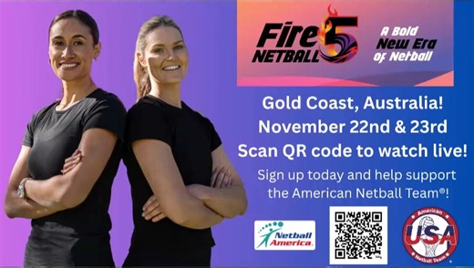 🔥 Big News for Netball Fans! 🔥 #NetballAmerica & #AmericanNetballTeam teaming up with #Fire5 to reimagine the game of #Netball — alongside world’s top former international athletes! 🏐✨ Scan the QR code in #GretelBueta message & register to watch the launch live from the Gold Coast Nov 22–23. Register to help make a difference — $10 per viewer will be donated to support the American Netball Team’s journey to join Fire 5 in 2026! 🇺🇸💪 With $45K in prize money up for grabs, you won’t want to m