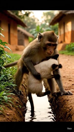 monkey rescue cat in gutter, monkey and cat friends