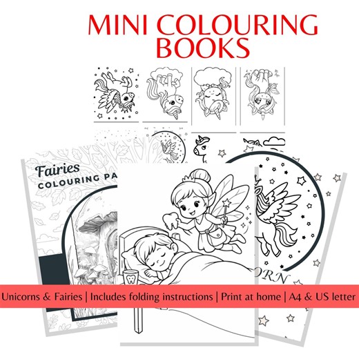 Fairies and Unicorns Mini Colouring Books to Print at Home - Etsy