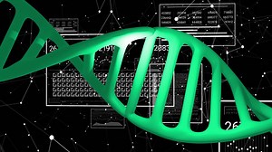 DNA strand animation over scientific data and binary coding | Premium Stock Video Footage