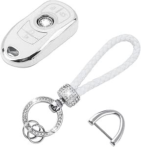 UHONSN for Buick Key Fob Cover White Car Keys Shells Case Soft TPU Keychains Full Covers Protector Keyshells Compatible with Buick Enclave Encore GX Envision LaCrosse Regal Tourx