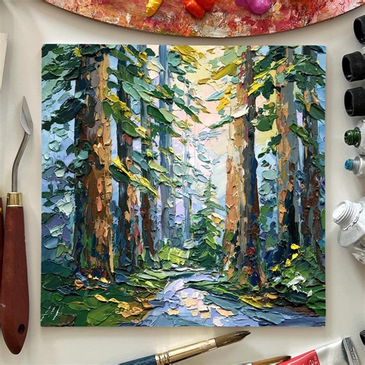 Giant Sequoia Oil Painting Original Impasto Art - California Redwood Forest Landscape - Etsy