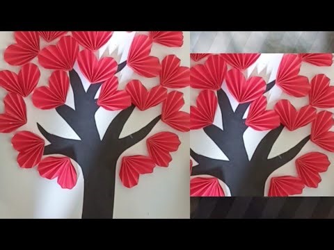 ​Craft a Romantic Tree Wall Decor with Red Paper Hearts | DIY Wall Hanging Idea