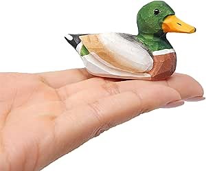 Small Mallard Wooden Duck Figurine - Drake/Male, Green Head, Hand-Made, Carving, Decoration, Decoy, Small Animals, Duck Lover