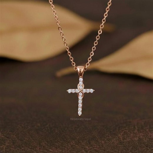 14K Gold Diamond Infinity Cross Pendant: Religious Baptism Gift,round Moissanite Diamond Pendant,anniversary Gift for Her,pendant for Her - Etsy