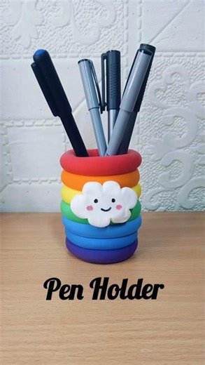 Cute Rainbow Pen Holder with clay #diy #clay #craft #shorts