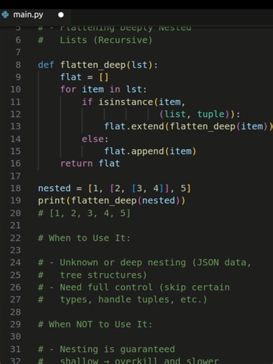 Flattening a Nested List in Python using Recursion #python #programming #tipsandtricks #fyp #learnpython