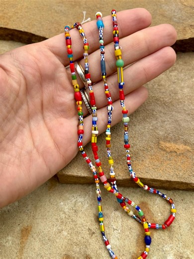 36” Strand of Rainbow African Seed Beads- Multi-color Glass Christmas Beads From Ghana - Etsy