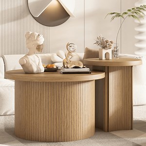 Modern Nesting Coffee Table Set of 2, Wood Round Table for Living Room Bedroom Balcony