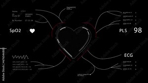 Heard rate monitor. Heart beat.Medical HUD Analyzing cardiac diagnosis. Futuristic Technological Interface. Healthcare. Stock Video