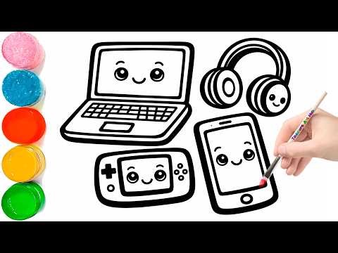 How to Draw Electronic Devices | How to Draw Laptop and iPhone Drawing and Coloring