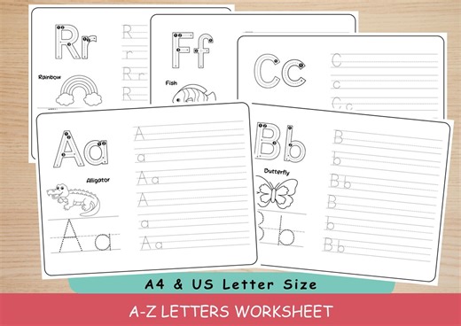 Alphabet Tracing Worksheet A-Z Printable Preschool Kindergarten 1st Grade Handwriting Practice - Etsy
