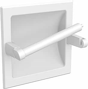 White Recessed Toilet Paper Holder for Regular Rolls, in Wall White Pivoting Toilet Paper Holder Wall Mount Made of Metal, Bathroom Toilet Paper Wall Holder