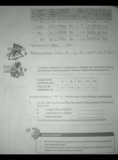 class 9th Physics Experiment 5.1