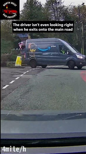 Reckless Amazon van driver make stupid manoeuvre that nearly leads to a crash