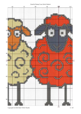 Colorful Sheep Cross Stitch Pattern PDF Counted Animal Embroidery Chart