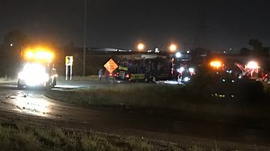 Family music group's tour bus overturns on I-70 East ramp to I-270 North