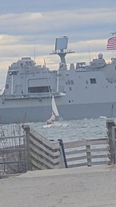 LPD 28 USS FT LAUDERDALE Pushing Through the Surf 🌊🌊 Fort Monroe Virginia Outlook Beach #ship #shipping #windy #Amazing #fast #waves #incredible | Richard LeBel