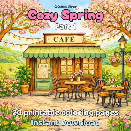 Cozy Spring (part 1) - Printable Coloring Pages, Blooming Flowers Scenes - Adult Coloring Book PDF (digital Download) - Etsy