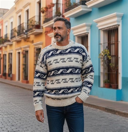 Vintage Chunky Wool Sweater, Hand Knit, Men’s L/XL, Beige, Blue, Gray, Heavy Wool Sweater, Equador - Etsy