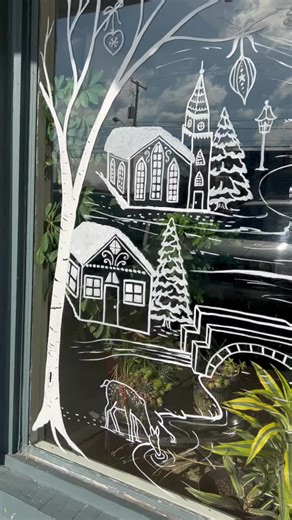 This is my first #gingerbread house village, done for a local salon. I LOVE how it turned out!! It's so cute! #windowpaintingartist #windowpainter #windowpainting #windowartist #windowartist #windowart #holidaywindowpaintings #christmaswindowpainting #gingerbreadhouse #gingerbreadvillage
