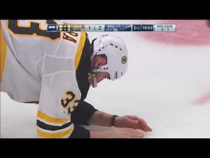 Zdeno Chara blocks puck with is face in Stanley cup finals game 4
