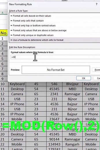 Excel Hidden Trick MOD+ROW Formula Conditional Formatting