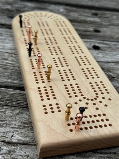 Travel Sized Solid Wood Cribbage Board with Metal Pegs & Storage