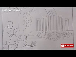 How to draw scenery of 21st February Step by step (very easy) || Art video || 1st part ||