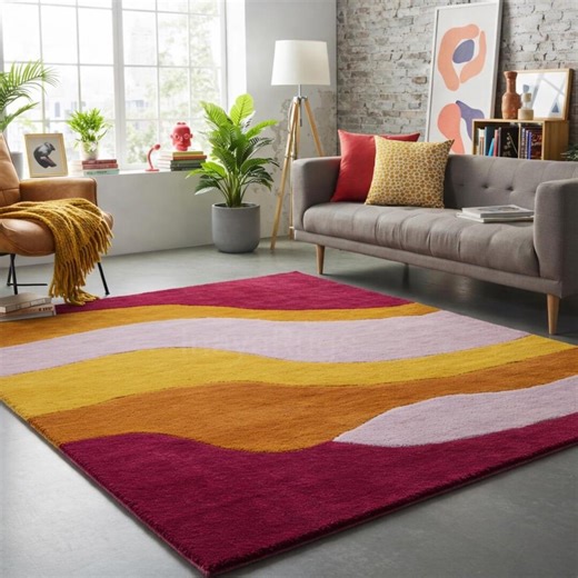 8x10, 9x12 Ft.modern Abstract Hand Tufted Rug, Colorful Wavy Pattern Carpet, Pink Yellow Orange Area Rug, Living Room Decor, Custom Size Rug - Etsy