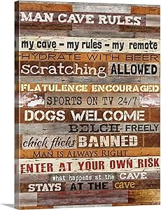 CANVAS ON DEMAND Man Cave Rules Canvas Wall Art Print by Marla Rae, Home Decor, Artwork,18" x24in