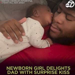 A New Jersey couple were shocked and delighted as their newborn baby girl kissed her dad on the cheek, with the wonderful moment being viewed over 13 million times on TikTok. 🥺😍 Footage shared by Tabitha Coakley shows her then-three-week-old baby daughter Ava laying on her dad’s chest. After her dad kisses her on the cheek she then reaches up to return the favor moments later. ♥️ | ABC7
